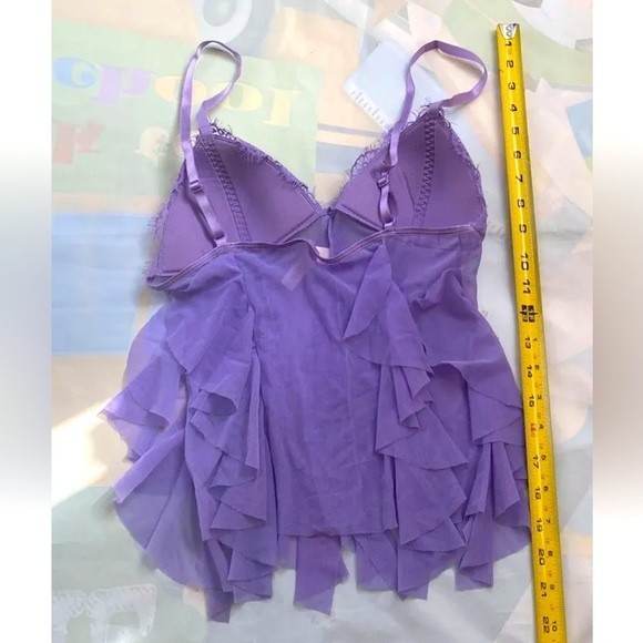VICTORIA'S SECRET Mesh Lace  Ruffle Lilac Purple Negligee Women's Sz Small - Picture 3 of 9